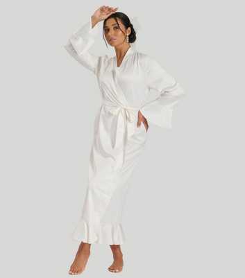 Loungeable White Bride Frill-Trim Satin Robe