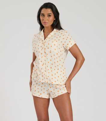 Loungeable Off White Oranges Shorts and Shirt Pyjama Set