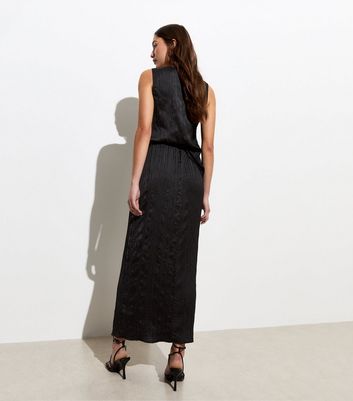 Black Crinkle High Waist Midi Skirt New Look