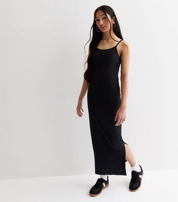 Girls Black Ribbed Strappy Maxi Dress New Look