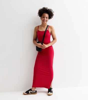 Red Girls Ribbed Strappy Maxi Dress