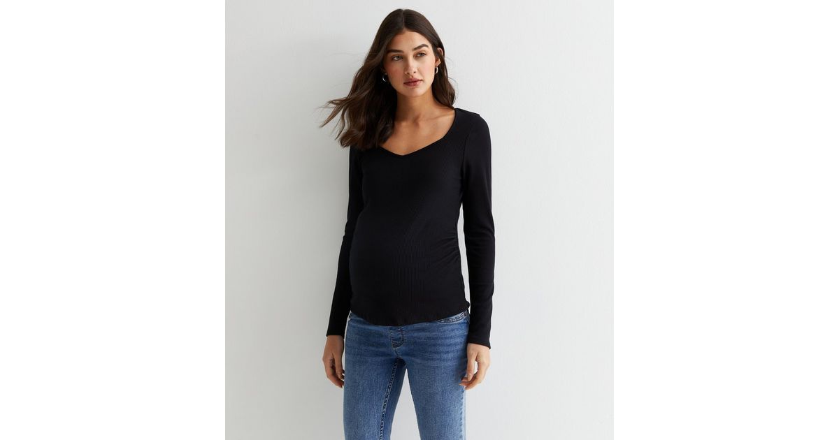 Grey Ribbed Maternity Long Sleeve Top