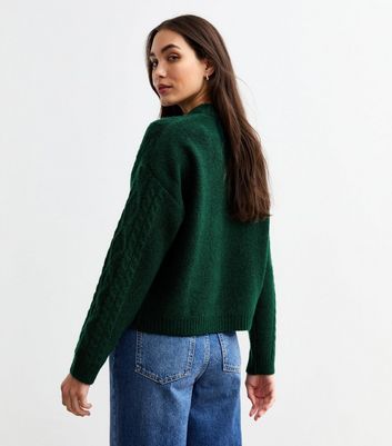 Cable Knit Dark Green Sweater Outfit Women's Top Emerald