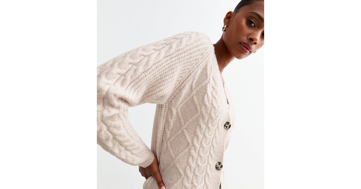 Beige Cable Knit Cardigans Cream Cable Knit Cardigan New Look