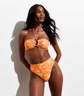 Orange Scenic-Print Bandeau Bikini Top 