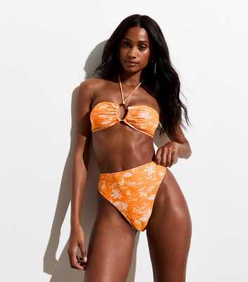 Orange Scenic-Print High Waisted Bikini Bottoms 