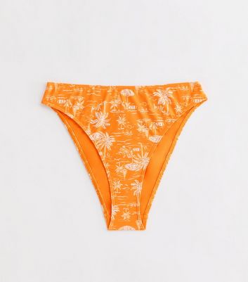 Orange Scenic-Print High Waisted Bikini Bottoms New Look