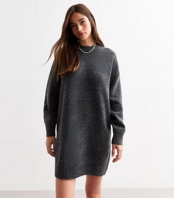 Grey Crew Neck Knitted Mini Dress New Look