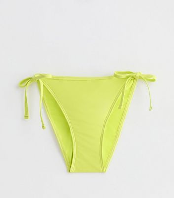 Lime Green Tie Bikini Bottoms New Look