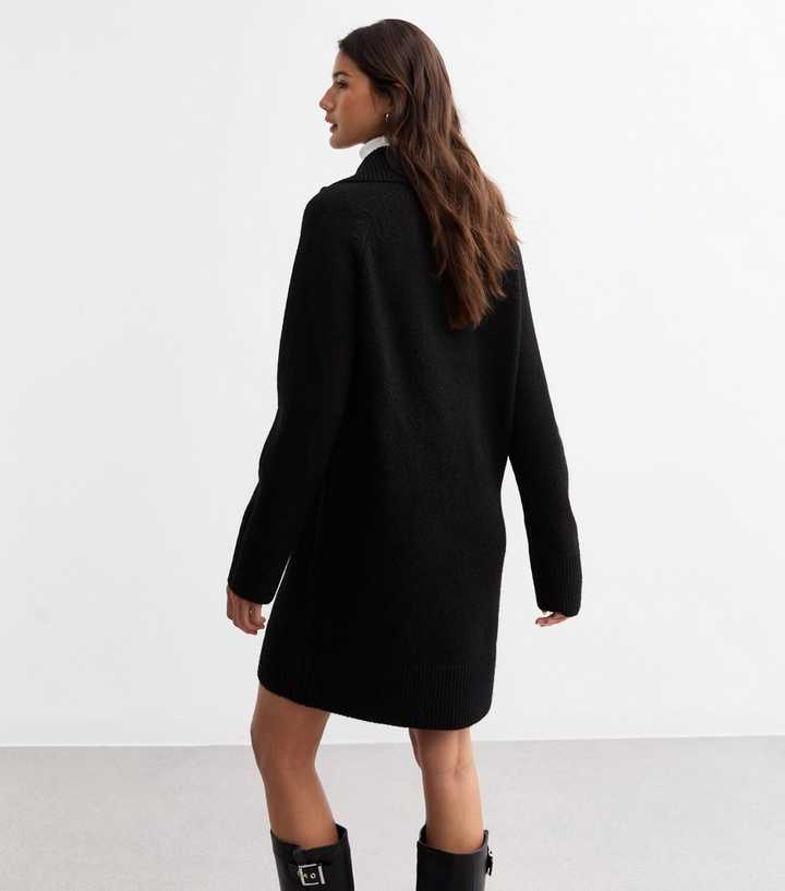 Black Knitted Half Zip Mini Jumper Dress | New Look