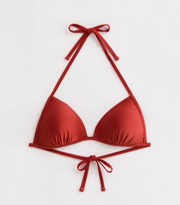 Red Moulded-Cup Triangle Bikini Top New Look