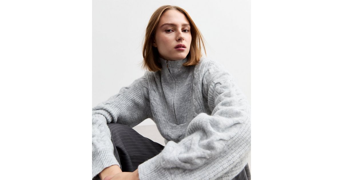 cable knit ladies zip neck jumper