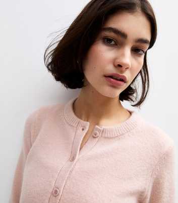 Pink Crew Neck Knit Cardigan