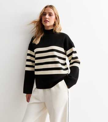 Black Compact Knit Striped Jumper