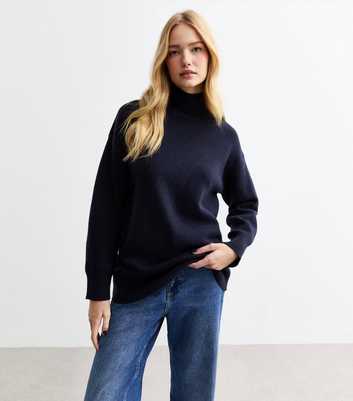 Navy High Neck Knitted Jumper