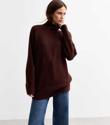 Burgundy High Neck Knitted Jumper