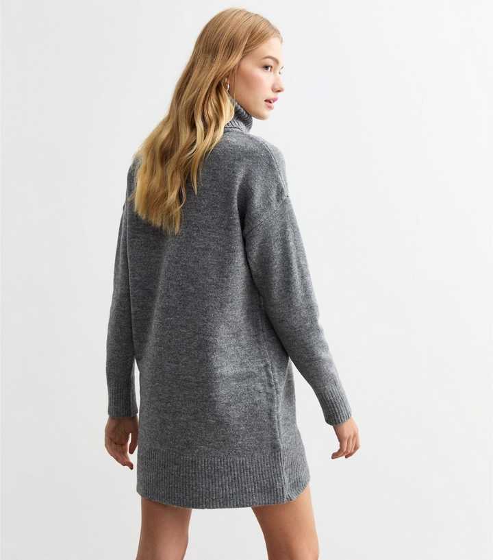 Grey Knit Roll Neck Mini Jumper Dress | New Look Grey Knit Roll Neck Mini Jumper Dress | New Look