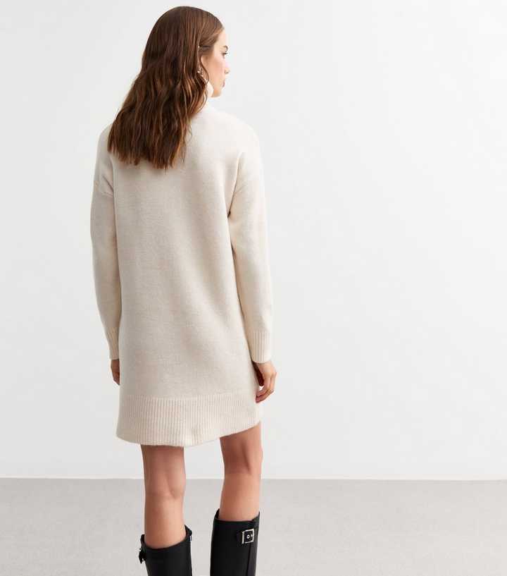 Cream Knit Roll Neck Mini Jumper Dress | New Look