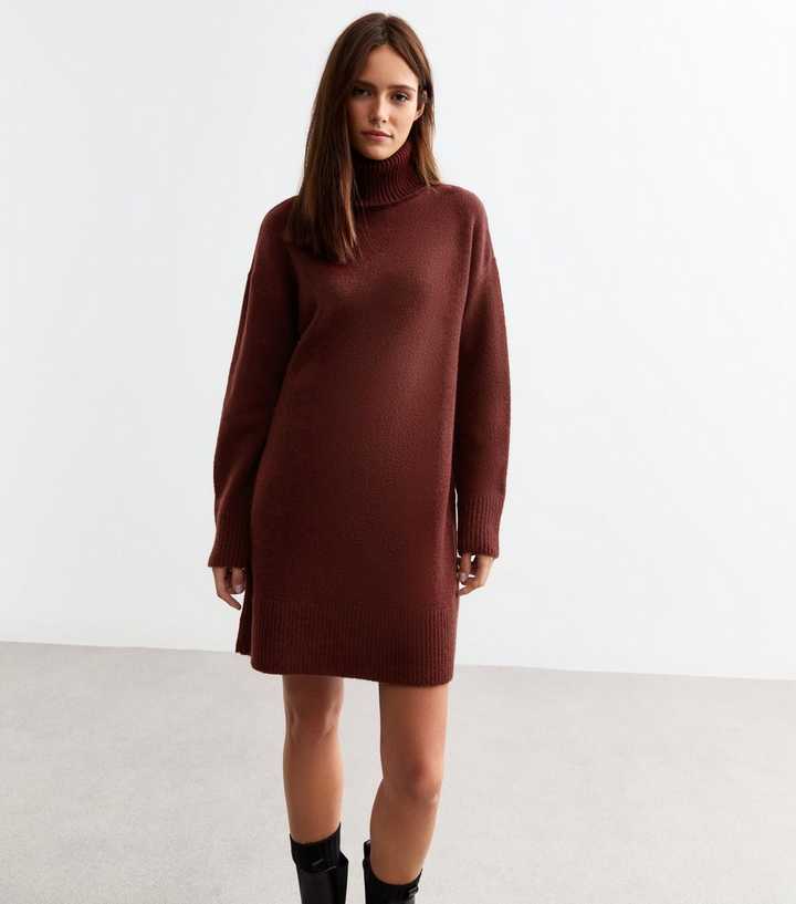 knitwear mini dress Women's - MINKPINK Official neckline and exaggerated long sleeves. Turtleneck Jumper Dress Black Polo