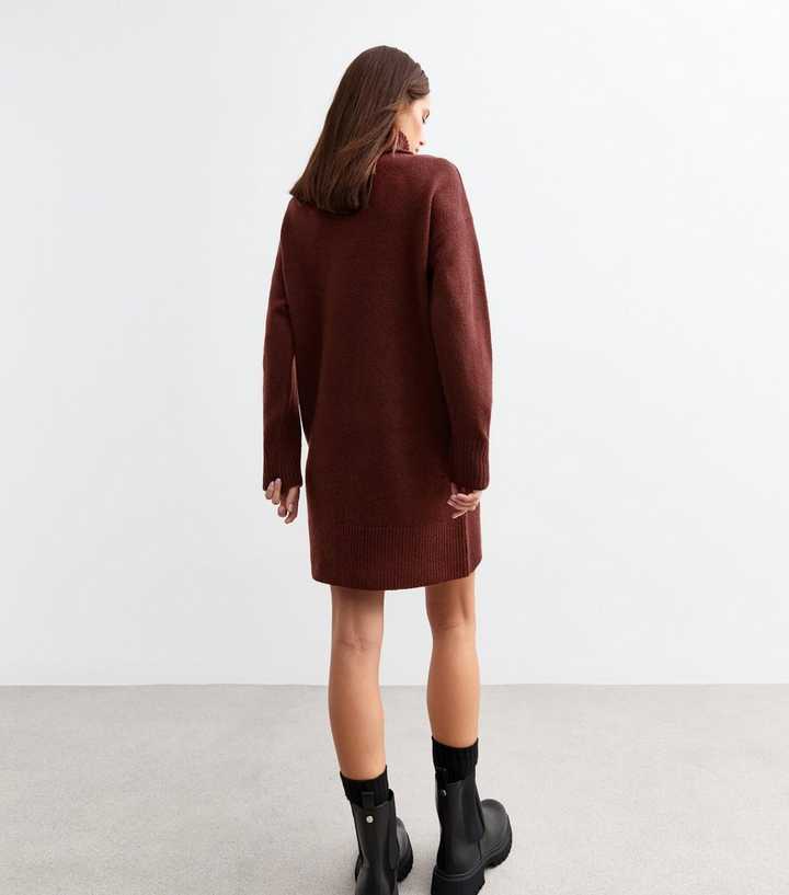 princess polly baby blue dress Burgundy Knit Roll Neck Mini Jumper Dress