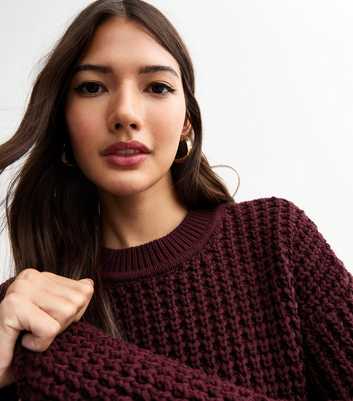 Burgundy Moss Stitch Crew-Neck Jumper