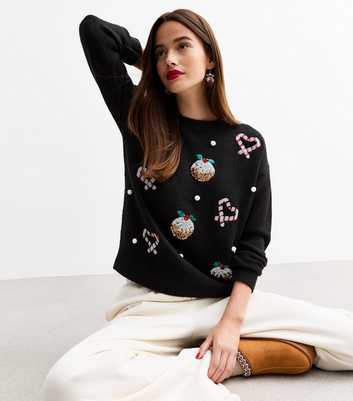 Black Christmas Knitted Candy Cane Jumper