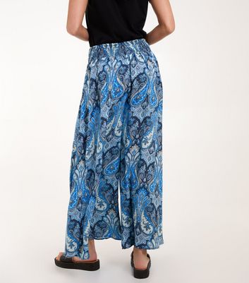 Blue Vanilla Navy Paisley Print Embellished Wide Leg Trousers New Look