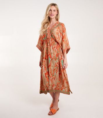 Blue Vanilla Orange Abstract Print Midi Dress New Look