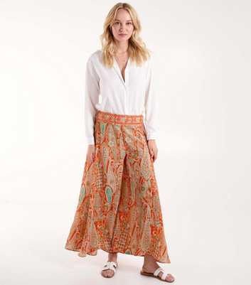 Blue Vanilla Orange Abstract Print Wide Leg Trousers