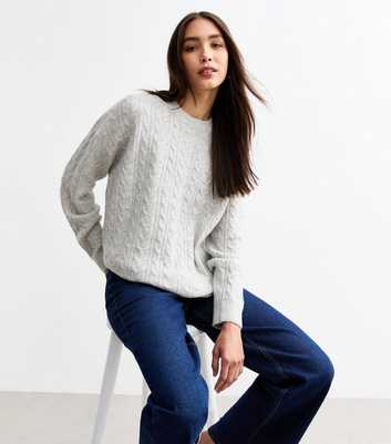 Grey Crew Neck Cable Knit Jumper