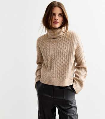 Cream Cable Knit Roll Neck Jumper