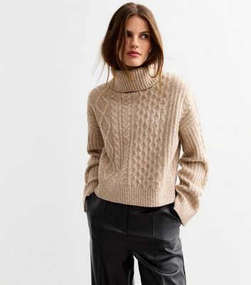 Cable knit roll neck jumper womens on sale