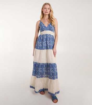 Blue Vanilla Blue Embroidered Tiered Strappy Maxi Dress