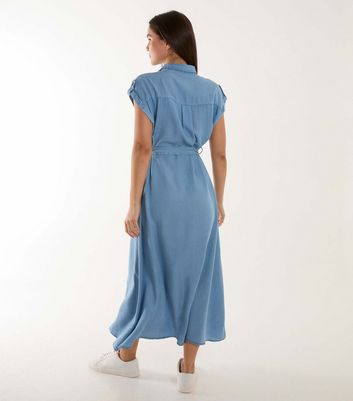 Blue Vanilla Pale Blue Belted Midi Shirt Dress New Look