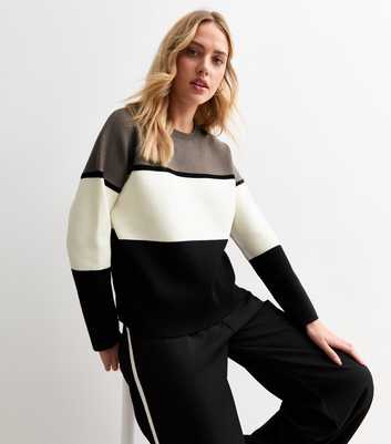 Brown Compact Knit Colour Block Jumper