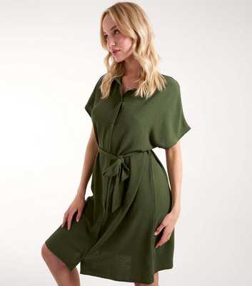 Blue Vanilla Olive Belted Mini Shirt Dress