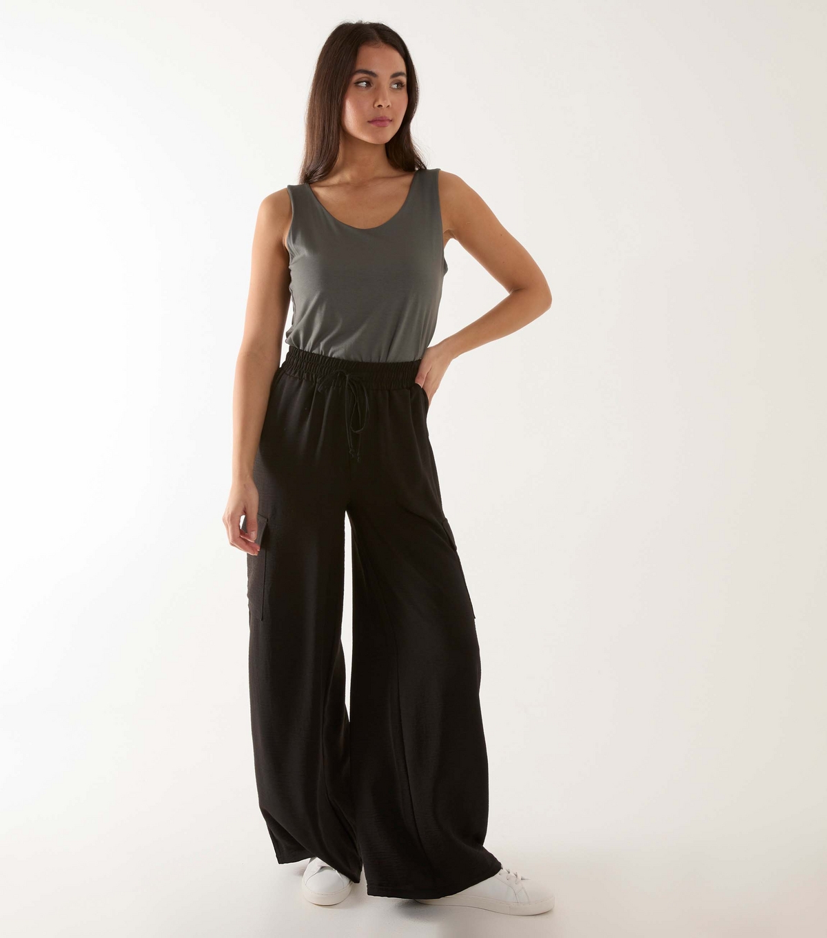 Women's Black Wide Leg Cargo Trousers Blue Vanilla New Look