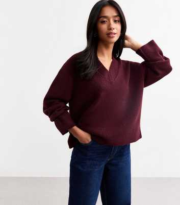 Petite Burgundy V-Neck Jumper