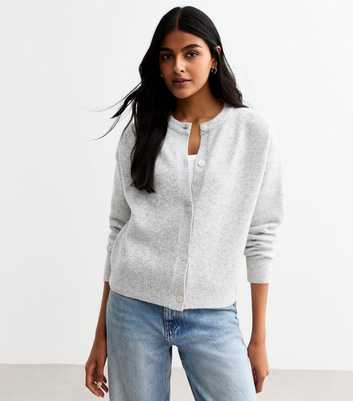 Light Grey Soft Knit Crew Neck Cardigan