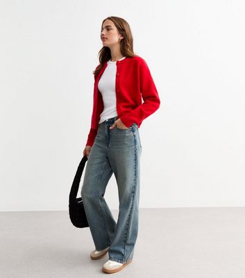 Red Soft Knit Crew Neck Cardigan New Look