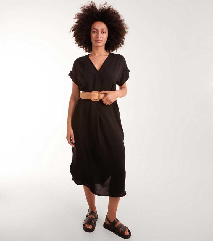 Blue Vanilla Black Belted Midi Dress | New Look Blue Vanilla Black Belted Midi Dress | New Look