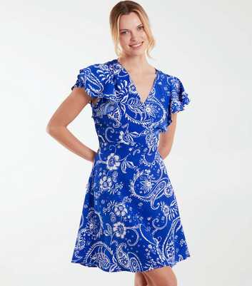 Blue Vanilla Blue Floral Flutter Sleeve Mini Dress