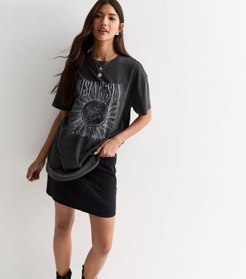 Grey Rising Sun Graphic Print Oversized T-Shirt | New Look