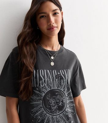 Grey Rising Sun Graphic Print Oversized T-Shirt | New Look