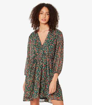 Apricot Green Ditsy Floral Ruched Mini Dress