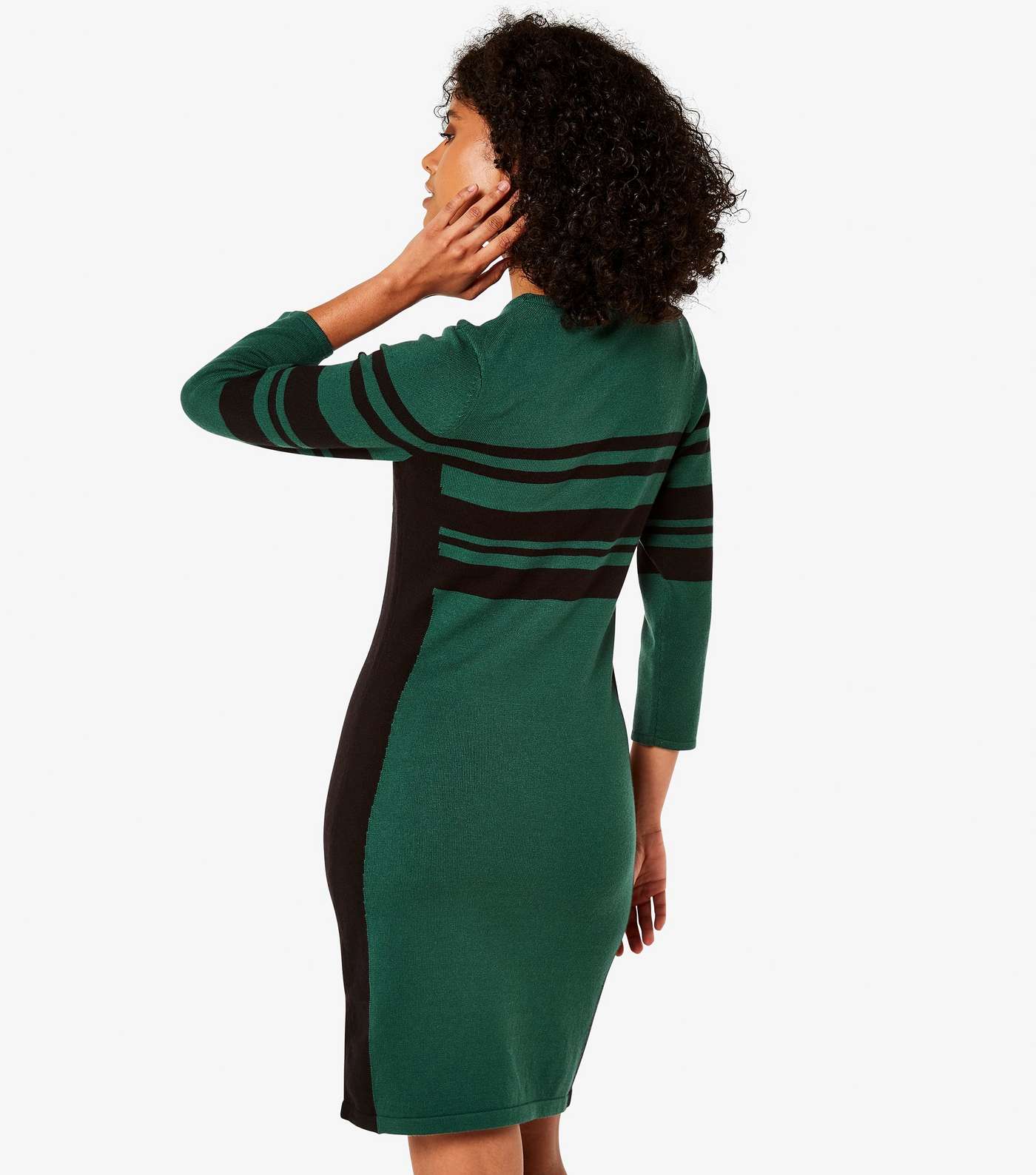 Apricot Green Stripe Panel Knit Mini Bodycon Dress Image 3