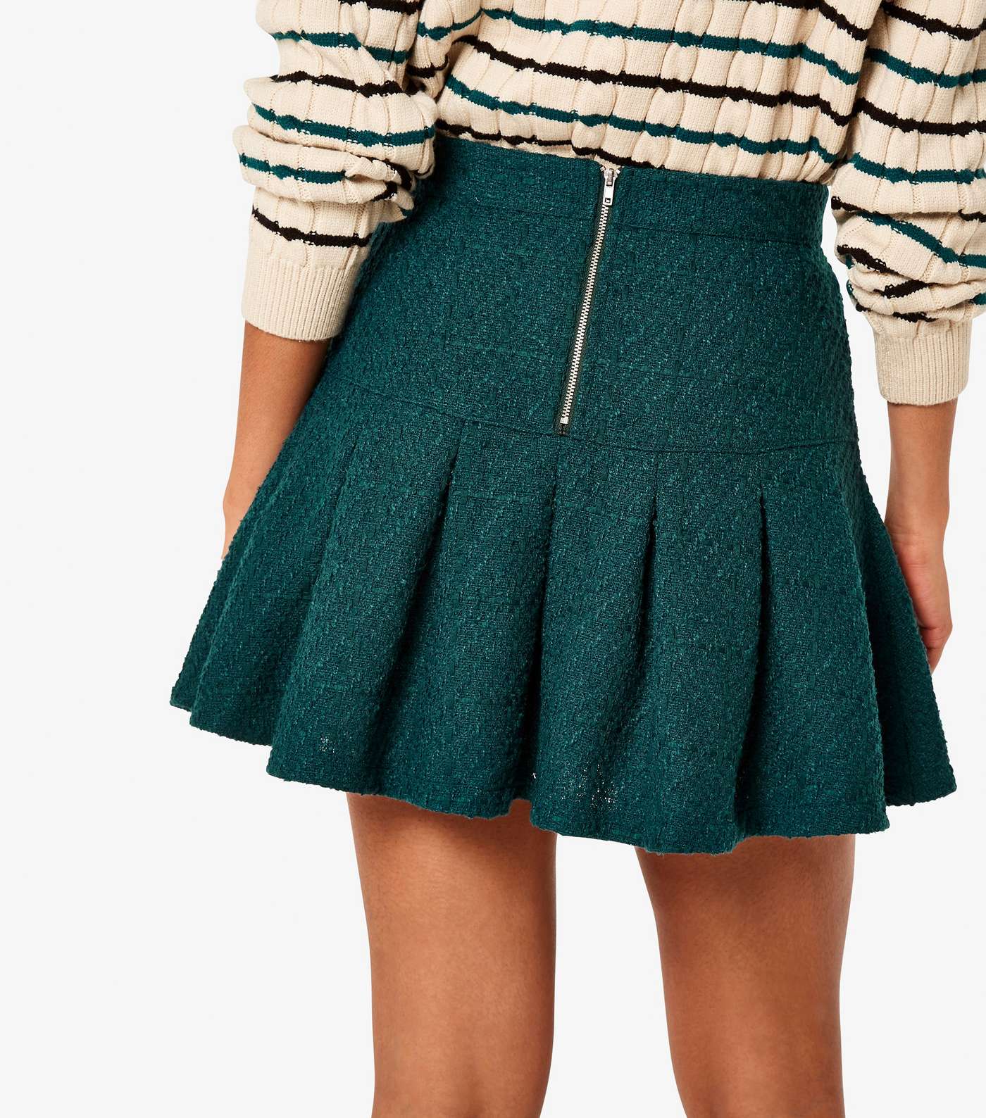 Apricot Dark Green Pleated Mini Skirt Image 3