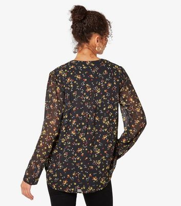 Apricot Black Ditsy Floral Long Sleeve Top New Look