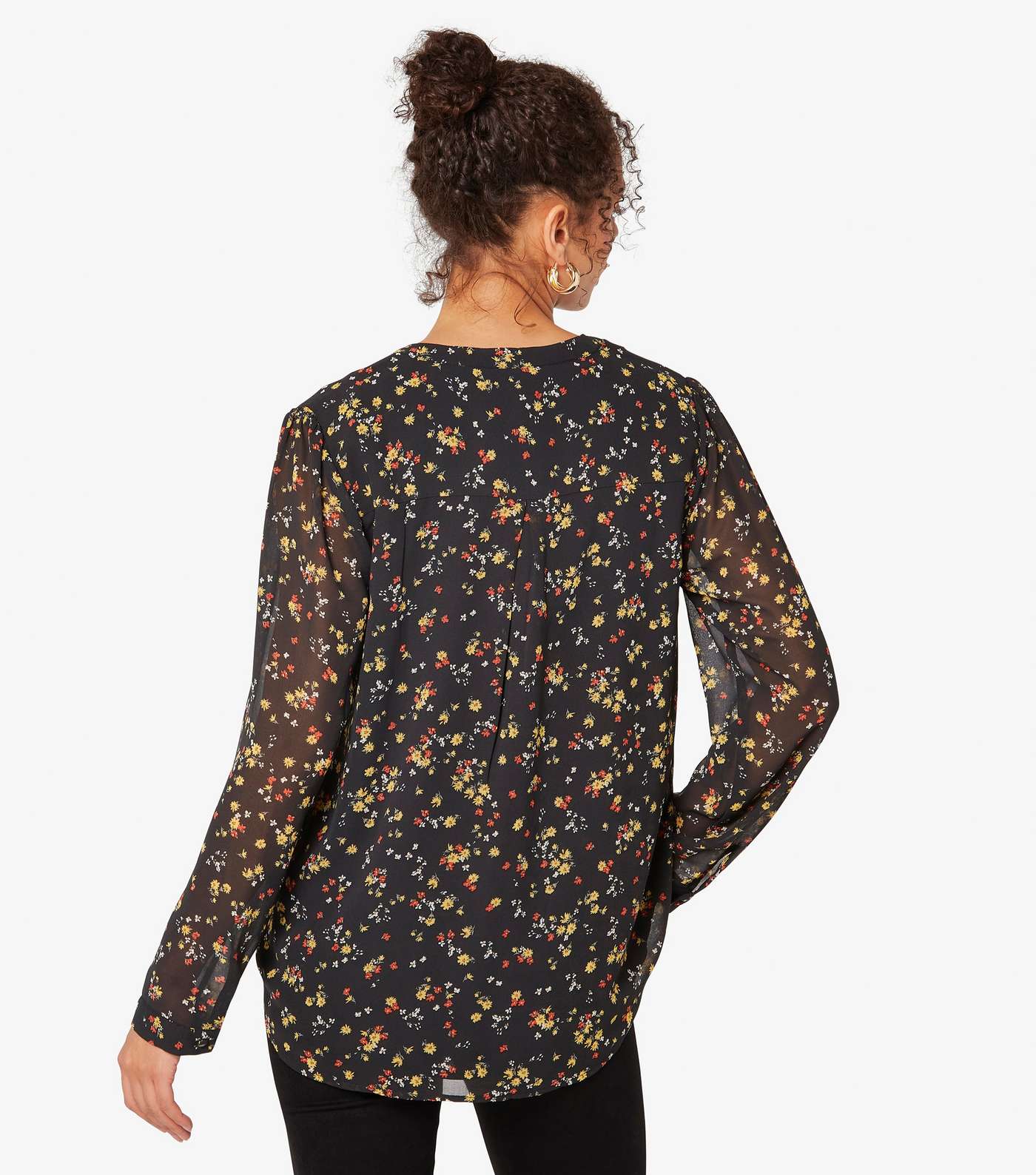 Apricot Black Ditsy Floral Long Sleeve Top Image 3
