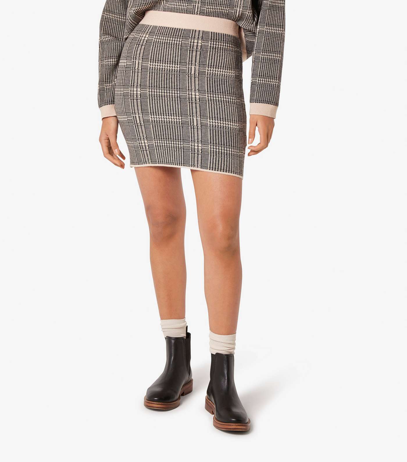 Apricot Stone Check Knit Mini Skirt Image 4